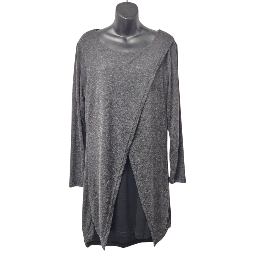 Yak n Yeti  Gray Asymmetrical Wrap Thin Knit Dress Long Sleeve Boho Nepal L NWT